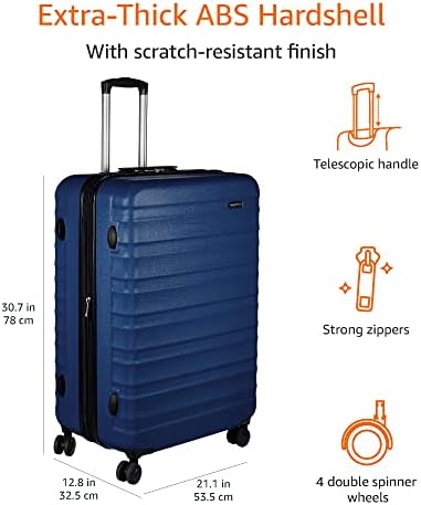 Amazon Basics Hardside Luggage ABS Hard-Shell Spinner / Suitcase with 4 Wheels - 71cm / 28 inches, Navy Blue