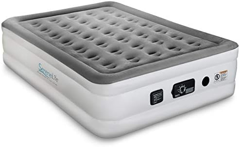 SereneLife Raised Self 18" Elevated Mattress with Built-in Pump-Durable Automatic Electric Inflation Blow Up Air Bed W/Soft, Plush Flocking, Full, SLABFL60 , Grey
