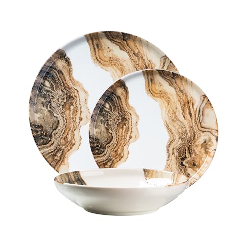 CER-POR Piatti Moderni SPIAGGIA Servizio Piatti 18 Pezzi In Porcellana Effetto Marmo Sabbia Per 6 Persone Eleganti