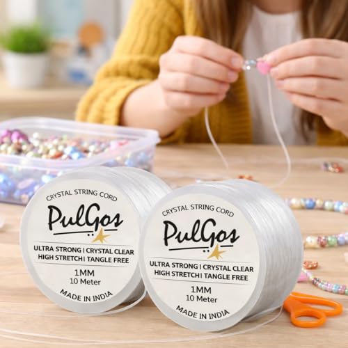 Image of PulGos ๐๐๐ Pack-๐ Crystal Elastic Cord-1.0mm |Round Beading Thread for Bracelet Necklaces DIY Handmade Jewelry Making |Strong & Durable Spool for Crafting Flexible String for Beads & Accessories