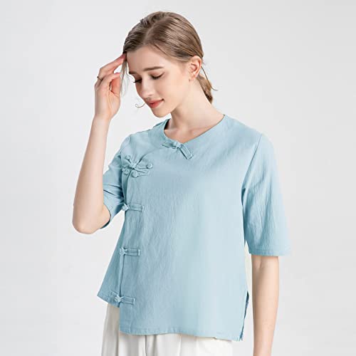 Kedera Women's Cotton Linen Frog Button Tunic #TOP25