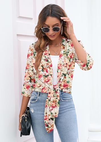 Heymoments Cardigan for Women Creamy Vintage Blossom Large Draped Open-Front 3/4 Sleeve Lightweight Casual Soft Drape Summer Fall Kimonos Cardigans — view 3