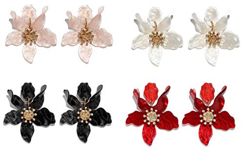 Yonyou 6Cm Bohemian Luxury Oversize Resin Big Flower Earrings, Resin&Acrylic Stud Earring For Women, Stainless Steel Crystal Jewelry-White #TOP3