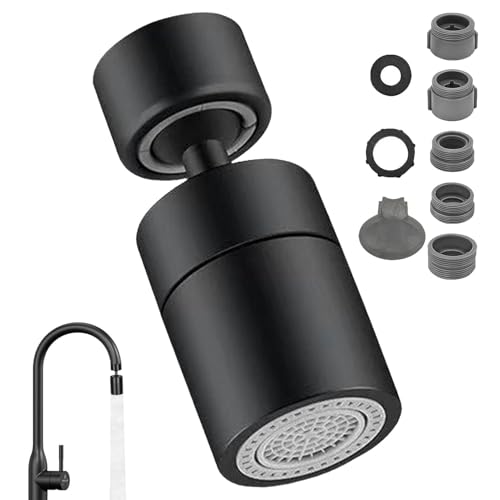 JJiaoLinin Wasserhahn Aufsatz Schwenkbar,360° Drehbar Doppelfunktion Wasserhahn Luftsprudler,mit 2 Sprühfunktion, 22mm und 24mm Gewinde Luftsprudler Aufsatz Wasserhahns für Küchen Bad(Schwarz)