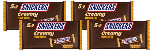 Snickers Creamy Barre Chocolat au Lait, Caramel et Beurre de Cacahuètes, 182g (Lot de 4)