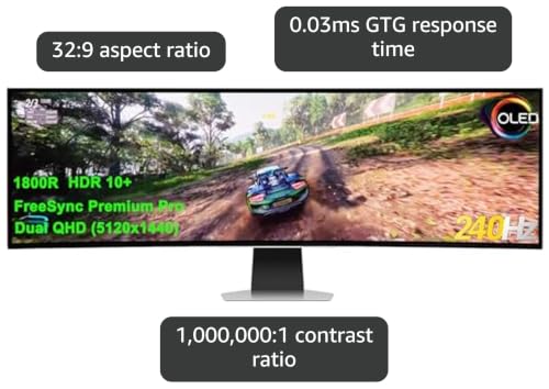Image of Samsung Odyssey OLED G9 Curved Gaming Monitor - 49 inch Dual QHD (5120 x 1440) OLED - 240Hz Refresh Rate - 32: 9-0.03ms GTG - HDR10+ - 1,000,000:1 - AMD FreeSync Premium Pro - Flicker Free - Silver