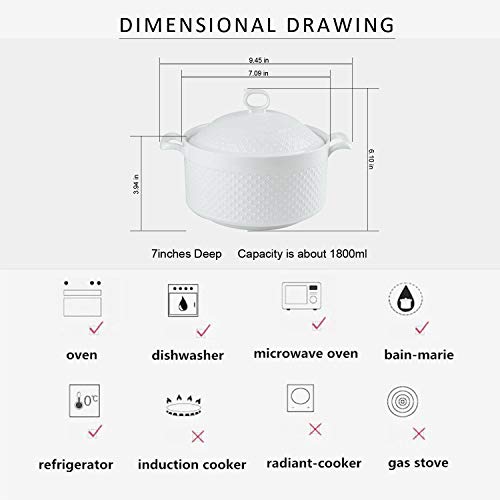 Double Handle Lid Pure White Ceramic Tureen Soup Ceramic Round White Dish Casserole/Clay Pot/Earthen Pot/Ceramic Cookware with White Lid Heat-Resistant for Gift Box (7 inches) Second Image