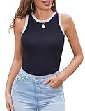 Zeagoo Summer Tanks for Women Tops Body Contour Sleeveless Shirts Ribbed Knit Color Block Basic Cami Black XXL