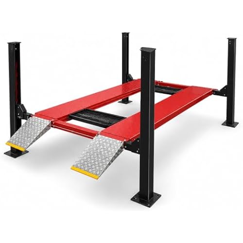 9,500 lb 4 Post Car Lift, Extra Tall and Wide Parking Storage Auto Lift with 79 in Max Height, 3.0 HP Hydraulic Power Unit, Caster Kit, Jack Tray and Drip Trays, 220V