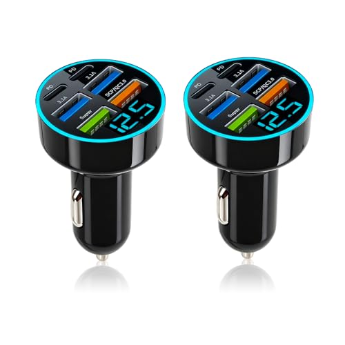 2 pcs Chargeur De Voiture Double USB 66w/3.1A, Chargeur Voiture USB C à 6 Ports, avec LED, Charge Rapide PD & QC3.0, Multiport Prise Allume Cigare 12V/24V...