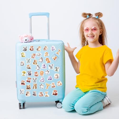 GEEHUA Zestaw 50 uroczych naklejek ze zwierzętami dla dzieci, akwarelowe słodkie naklejki Kawaii Safari, wodoodporne samoprzylepne naklejki ze zwierzętami na laptopa, album z wycinkami, butelkę wody