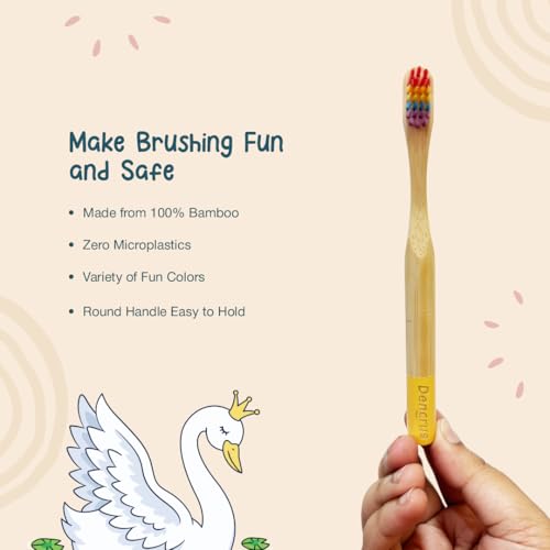 Image of Orby Kids Bamboo Toothbrush for Kids (Pack of 5) | Natural & Eco Friendly Oral Care | Soft Bristles Toothbrush for Toddler & Kid Dental Care | Organic Bamboo Handle - Rainbow