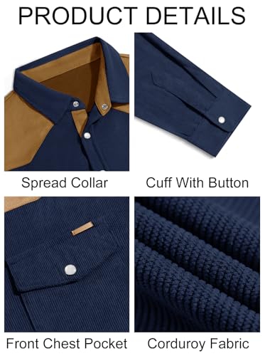 Image of Yousify Mens Corduroy Shirt Long Sleeve Button Down Casual Western Cowboy Shirt Jacket with Flap Pockets
