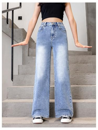 Floerns Girl's Y2k Bowknot Print Elastic Waist Jeans Wide Leg Cute Denim Pants2