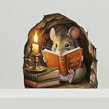 Mouse Reading Book 5 inch, Unique Classroom Decor, Wallington mice Book and Decals, wall Decor Reading, Childrens wall Art, Whimsical wall Decals, Peel and Stick Wallpaper for Kids, of Mice and Men