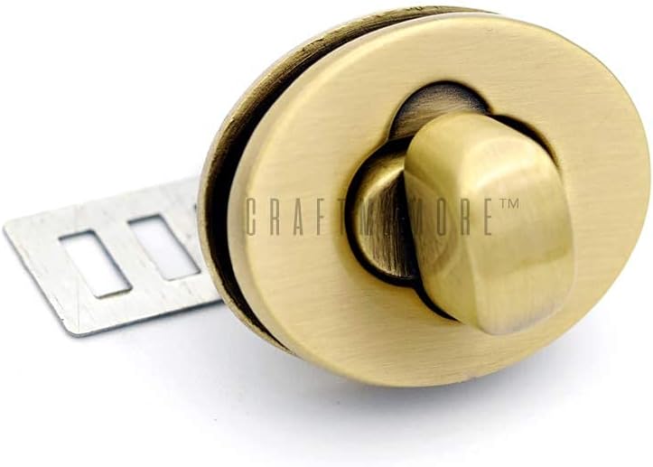 CRAFTMEMORE 2pcs Oval Twist Turn Locks Purse Closure Leathercraft Accessory Turn Lock Clasp (Medium 28x22 mm, Brushed Brass)