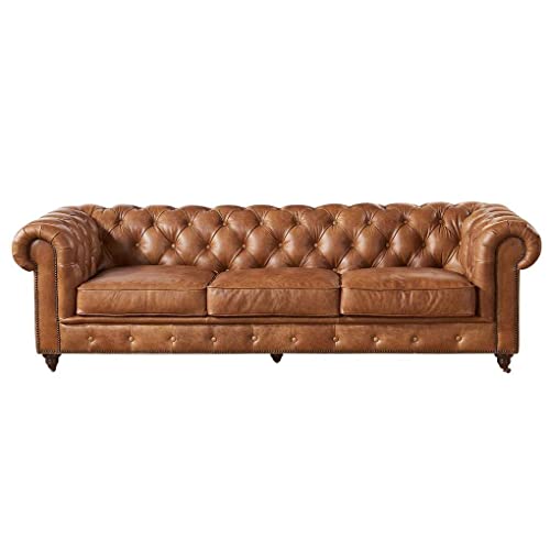 Image of Classic Leatherette Chester Sofa Set Button Tufted, Classic Style Sofa Set 5-Person Sofa for Living Room, Office, and Hallway Colour (Brown Leatherette, 3+2=5 Seater Sofa)