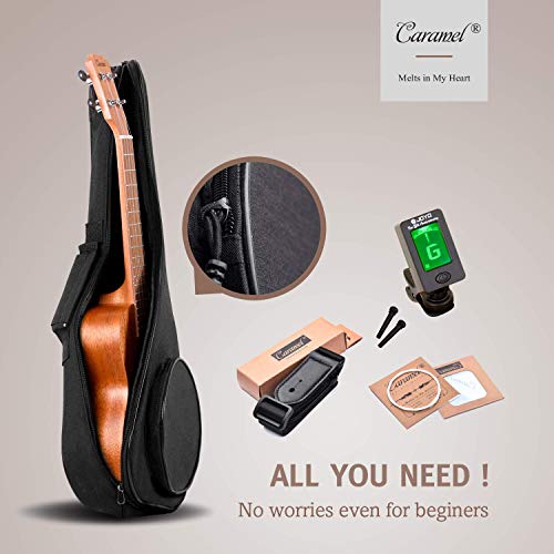 ALL SOLID MAHOGANY WOOD ! Tenor Ukulele Caramel 26 inch Professional ukulele Instrument Kit Small Hawaiian Guitar ukalalee Pack Bundle Gig bag, Digital Tuner, Strap, Strings Set