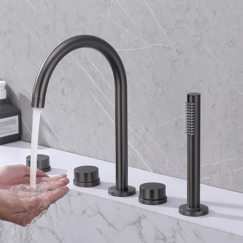 Robinet de baignoire chromé avec douchette extractible et double levier pour lavabo LWX