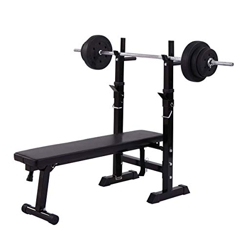 Sardoxx Adjustable Folding Fitness Barbell Rack & Weight Bench Set With Tilt Adjustment Function, Full Body Strength Training, For Home Gym Black #TOP25