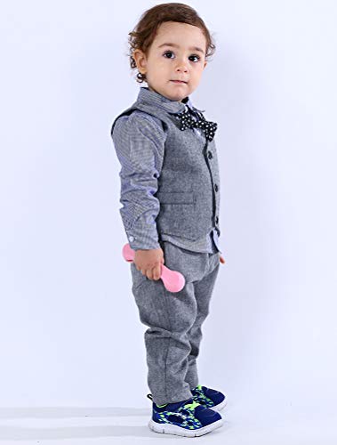 Abolai Baby Boys' 4 Piece Vest Set With Shirt,Vest And Pant Grey 80 #TOP2