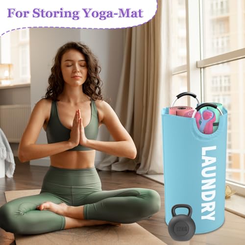 Image of 95L Foldable Blue Laundry Basket with Handles, Big Clothes Hamper for Bedroom, Dirty Clothes Basket Stand Upright, Portable Laundry Bag for Dorm, Nursery, Family, Blue