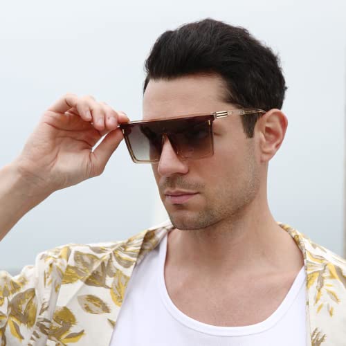 Dollger Square Oversized Sunglasses for Women Men Trendy Flat Top Big Black Shades UV400 Sunnies Brown