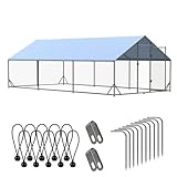 Outdoor Metal Chicken Coop,Metal Chicken Coop with Run,Walk-in Poultry Cage Spire-Shaped Chicken Run with Waterproof and Anti-Ultraviolet Cover for Outside,Backyard and Farm,19.6'x9.8'x6.4'