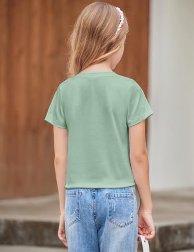 Image of Arshiner Girls Short Sleeve Shirts Tie Knot Front Tops T Shirts for Kids Crewneck Cute Casual Tie Dye Tee Blouse
