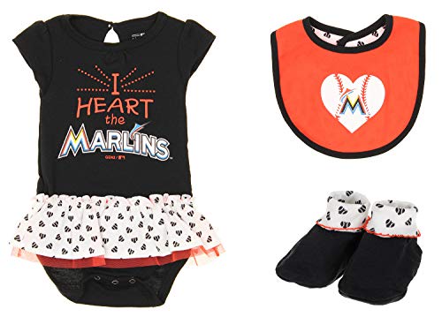 Outerstuff MLB Newborn Girls Play with Heart 2pack Creeper Set, Miami Marlins 6-9 Months