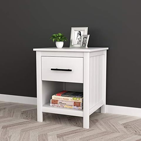 Unknown RAAMZO White Finish Nightstand Side End Table with Drawer and Open Shelf 22" H Cover