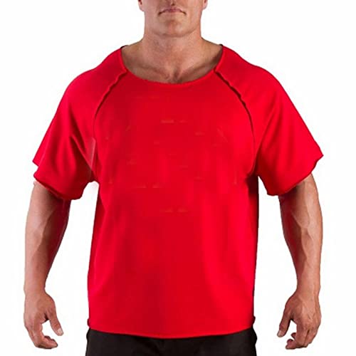 OPAGEE T Shirt Homme Hommes Coton T-Shirts Décontractés Fitness Men Bodybuilding Shirt Batwing Manche De Rag-Red,XXL