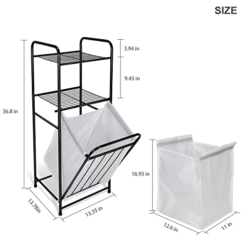 Duwee 2-Tier Laundry Hamper With Shelf,Laundry Tilt Out Basket Laundry Sorter Hamper Organizer Cabinet With Removable Liner Bag,Bathroom Storage Shelf For Laundry Room #TOP4