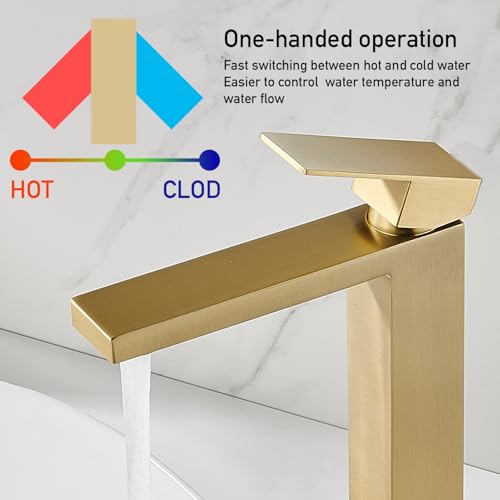 AVSIILE Brushed Gold Vessel Sink Faucet, 1 Hole Single Handle Tall Bathroom Vanity Faucets, Modern Utility Rv Laundry Bath Restroom Mixer Tap with Metal Pop Up Drain and 2 Water Supply Lines by AVSIILE - Used condition - Image 4