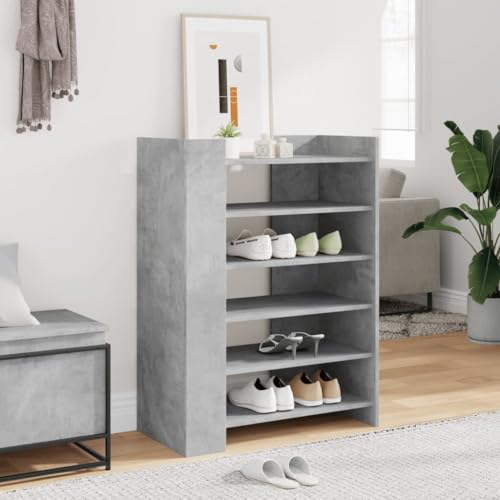 NQJIBUE Zapatero gris hormigón 74,5 x 37,5 x 100 cm, madera de ingeniería