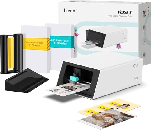 Liene PixCut S1 Color Sticker Printer & Cutting Machine - All-in-One Sticker Maker for DIY Crafts Custom Labels & Gifts. Thermal Dye-Sublimation Photo Printer 300 DPI Precise AI Auto-Cutting