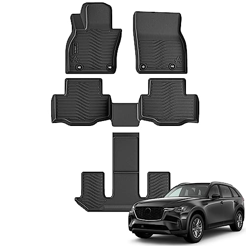 Auxko All Weather Floor Mats Fits for Mazda CX-90(Include PHEV) 2026 2025 2024 6&7 seat 3 Rows TPE Rubber Liners Accessoires for Mazda CX90 All Season Guard Odorless Anti-Slip Mats