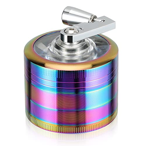 Spice Grinder Hand, 2" Grinder, 4 Piece Grinder(3 chambers, Coarse-fine), Folding Handle, Premium Grinder with Magnetic Top (Rainbow)