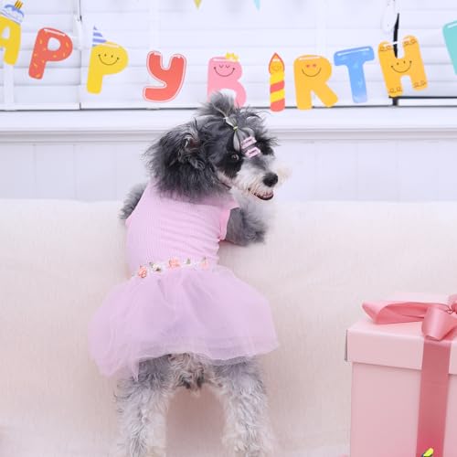 Image of CuteBone Pink Tulle Skirt Dog Wedding Bridesmaid Dress for Puppy with Lace Trim at Waist - Comfortable, Stylish, and Perfect for Special Occasions HBQ01L