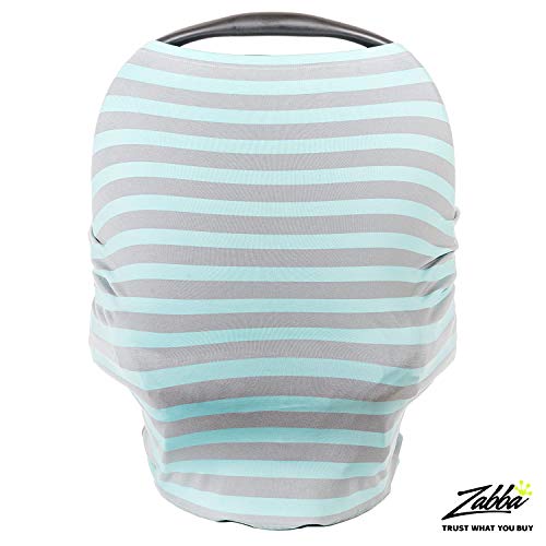 Cool Beans Stretchy Baby Car Seat Canopy and Nursing Cover | Multiuse - Soft and Stretchy Fabric Easily Covers Carseat, High Chairs, Shopping Carts | Bonus Infant Baby Beanie and Bag (Blue and Grey)