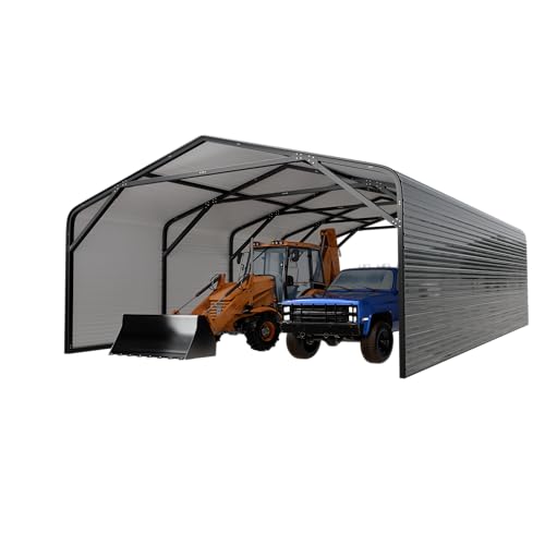 Image of Military-Grade Metal Carport 20x20 FT,Heavy Duty Garage 2-Sided Enclosure | 2x2 inch Steel Poles with Powder Coating, 15-Gauge Walls,120 PSF Snow Load Roof, Hurricane Resistant, Pickup, Truck, Black