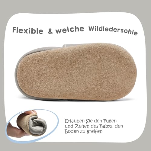 IceUnicorn Krabbelschuhe Baby Jungen Mädchen Lauflernschuhe Baby Weicher Leder Babyhausschuhe Kleinkind Babyschuhe(Graublau JD, 12-18 Monate)