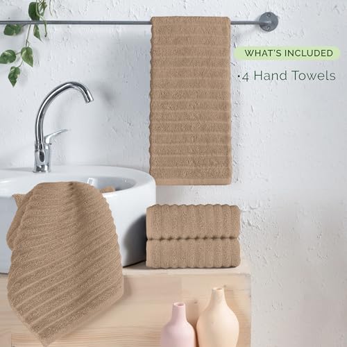 Image of Elegant Comfort Luxury 100% Turkish Cotton Corduroy Ribbed 4 Pack Hand Towel Set 16 x 28 Inch - Absorbent, Super Soft, Quick Dry, Premium Towels for Bathroom, Gym, Spa and Hotel Use, Taupe