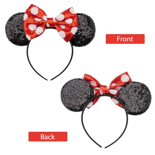 Image of DRESHOW Mouse Ears Bow Headbands Minnie Ears Headband Glitter Party Decoration Cosplay Costume for Women