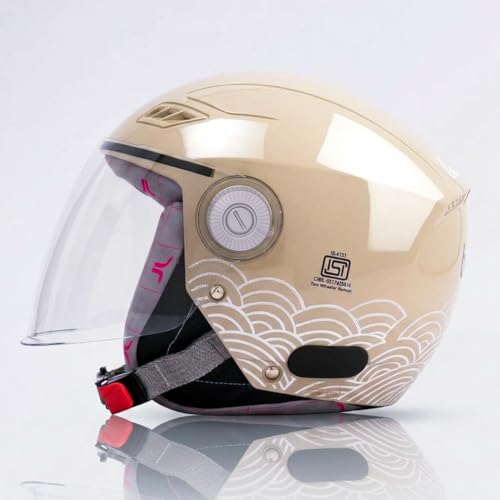 Image of TVARRA Lilt Women's Open Face Helmet for Scooty | Lightweight 750g | Stylish Designer Half Face Helmet with Clear Visor | Designed for Ladies & Girls | ISI Certified (Sandy Beige,M)