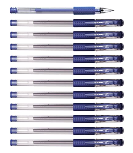 OFFICER PRODUCTS DONAU Bolígrafo de gel de gel, tinta de gel, color: azul clásico, 12 unidades (pack de 12) / diámetro de la bola: 0,5 mm, tinta resistente al agua y no se desvanece