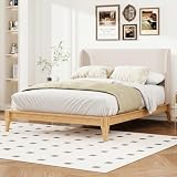 Merax Mid-Century Bamboo Platform Bed with 48" Upholstered High Headboard