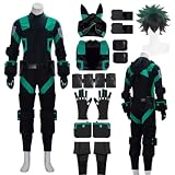 TMSREBU Midoriya Izuku Cosplay Costume Black Suit Uniform Midoriya Izuku Outfit Jumpsuit Full Set(S,Wig)