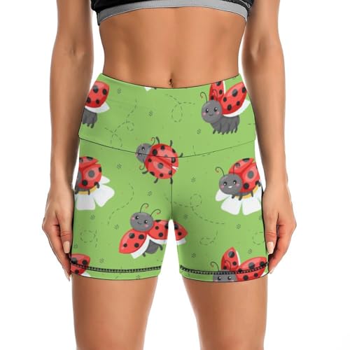 JYYAU Ladybugs Pattern High Waist Yoga Shorts for Women Athletic Shorts Leggings Running Pants Black