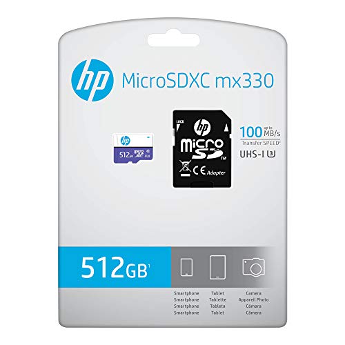 HP Cartão de memória flash MX330 Classe 10 U3 MicroSDXC de 512 GB, velocidades de leitura de até 100